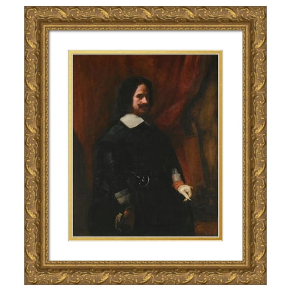 Juan Bautista Martinez Del Mazo 12x14 Gold Ornate Wood Frame and Double Matted Museum Art Print Titled - Portrait of Diego De Silva and Velazquez