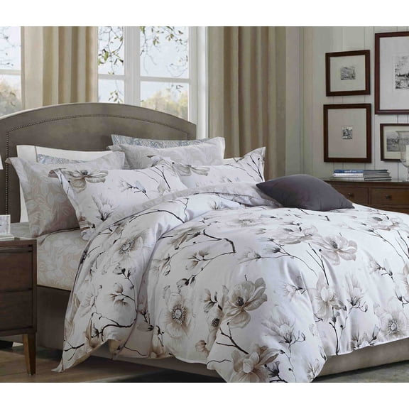 Say Yes Bedding Juan Brown Floral 100% Cotton Comforter Set, Full Queen