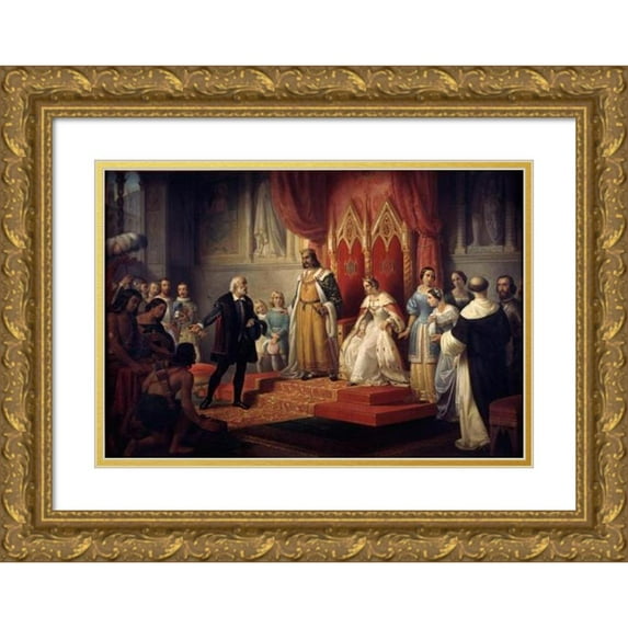 Juan Cordero 24x18 Gold Ornate Framed and Double Matted Museum Art Print Titled - Cristopher Columbus at the Court of the Catholic Monarchs (1850)