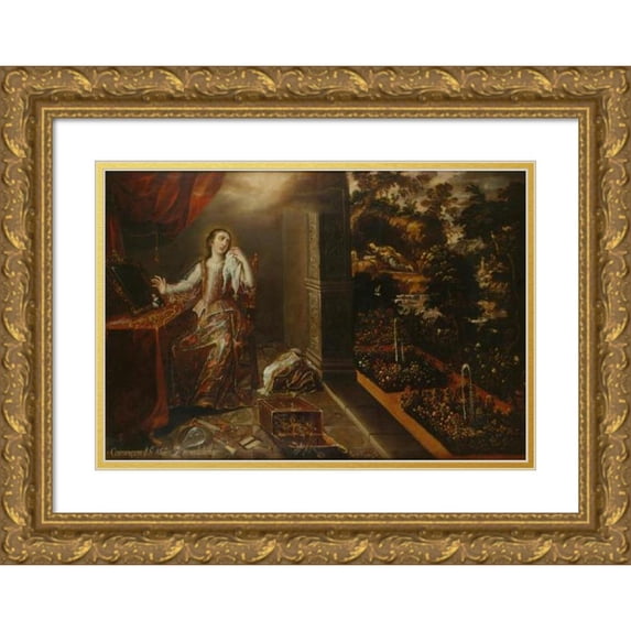 Juan Correa 24x17 Gold Ornate Framed and Double Matted Museum Art Print Titled - The Conversion of Saint Mary Magdalene (17th Century)