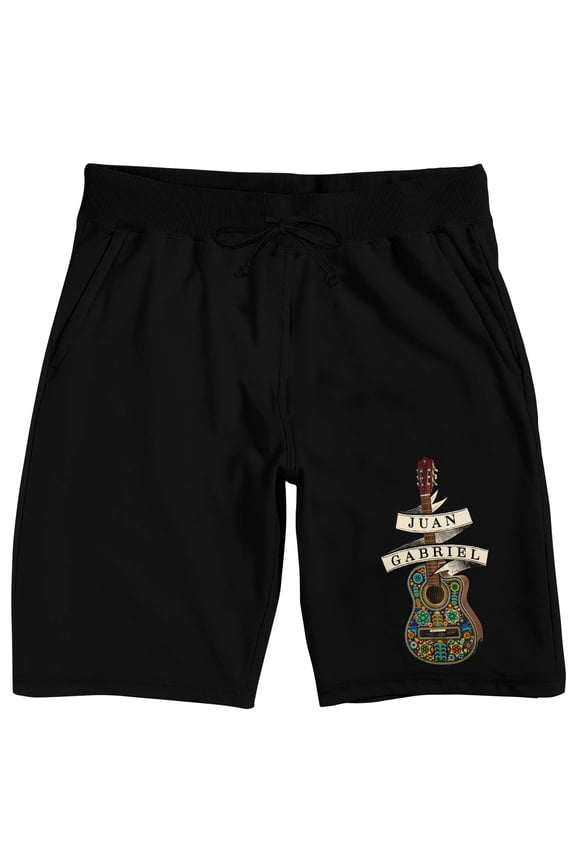 Juan Gabriel Colorful Guitar Men's Black Lounge Shorts-XL