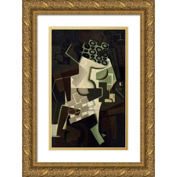 Juan Gris 11x14 Gold Ornate Wood Frame and Double Matted Museum Art Print Titled - Compotier and Checkered Tablecloth (Fruit Dish on Has Checkered Tablecloth) (1917)