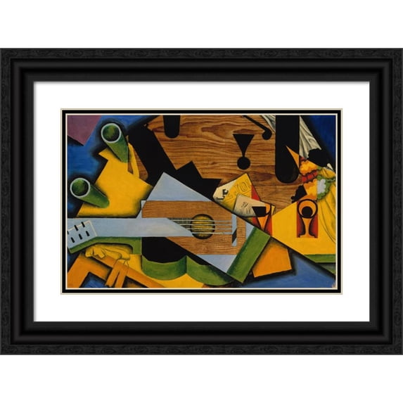 Juan Gris 14x11 Black Ornate Wood Framed Double Matted Museum Art Print Titled: Still Life with a Guitar (1913)