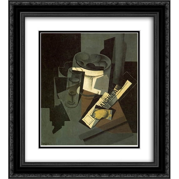Juan Gris 2x Matted 20x24 Black Ornate Framed Art Print 'Fruit dish, glass and lemon (Still life with nerwspape)'