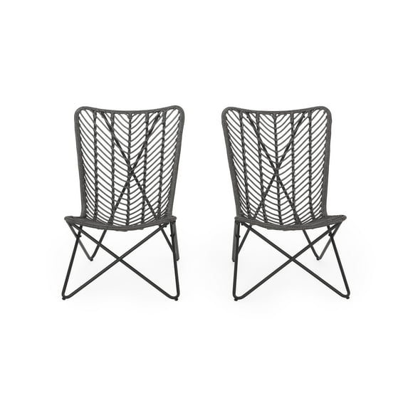 Juan Outdoor Wicker Accent Chairs, Set of 2, Gray and Black