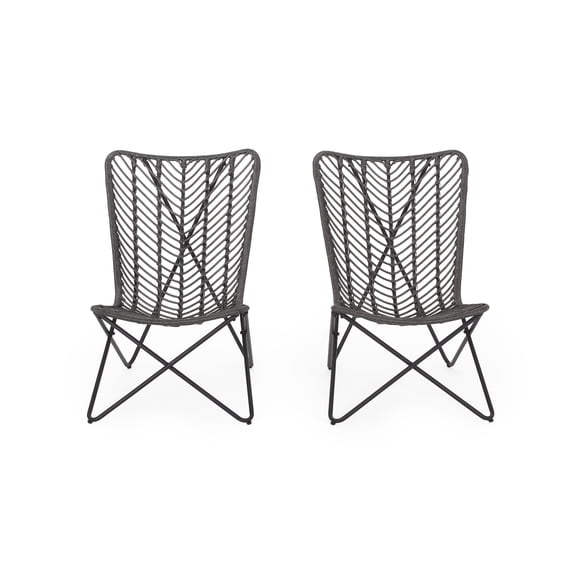 Juan Outdoor Wicker Accent Chairs, Set of 2, Gray and Black