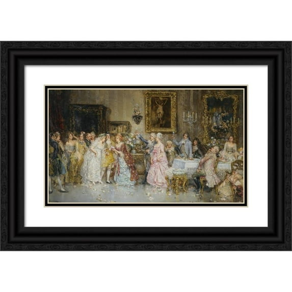 Juan Pablo Salinas 24x16 Black Ornate Framed Double Matted Museum Art Print Titled: The Bridal Banquet (The Wedding Party)