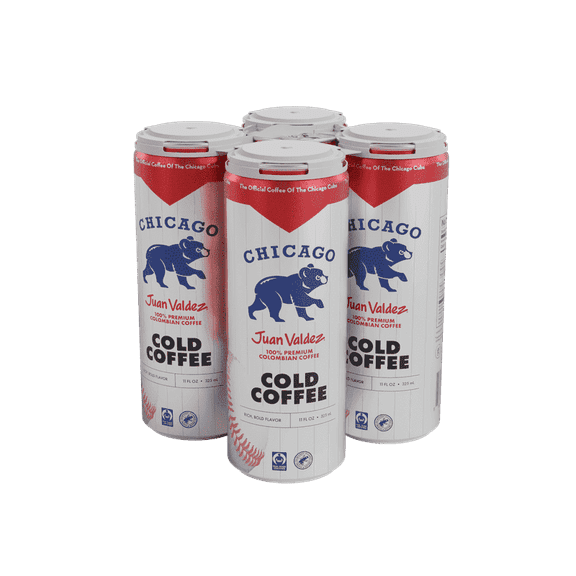 Juan Valdez + Chicago Cubs Cold Brew Coffee | 11oz Can | 4 Pack | Premium Colombian Coffee | Single Origin | Specialty Gourmet | Rainforest Alliance