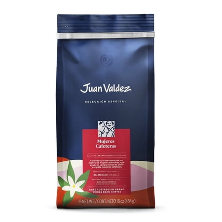 Juan Valdez Mujeres Cafeteras Sustainable Whole Bean Coffee, Balanced Roast 16 OZ - Premium Colombian Coffee - A balanced coffee of the finest queality to delight the world with small flashes of sweet vanilla, cherry, blackberry and caramel notes