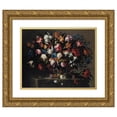 thumbnail image 1 of Juan de Arellano 18x15 Gold Ornate Wood Frame and Double Matted Museum Art Print Titled - Small Basket of Flowers (1671), 1 of 4