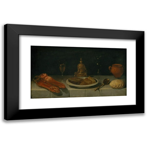 Juan van der Hamen y León 24x15 Black Modern Framed Museum Art Print Titled - Still Life and Laid Table (ca 1620)