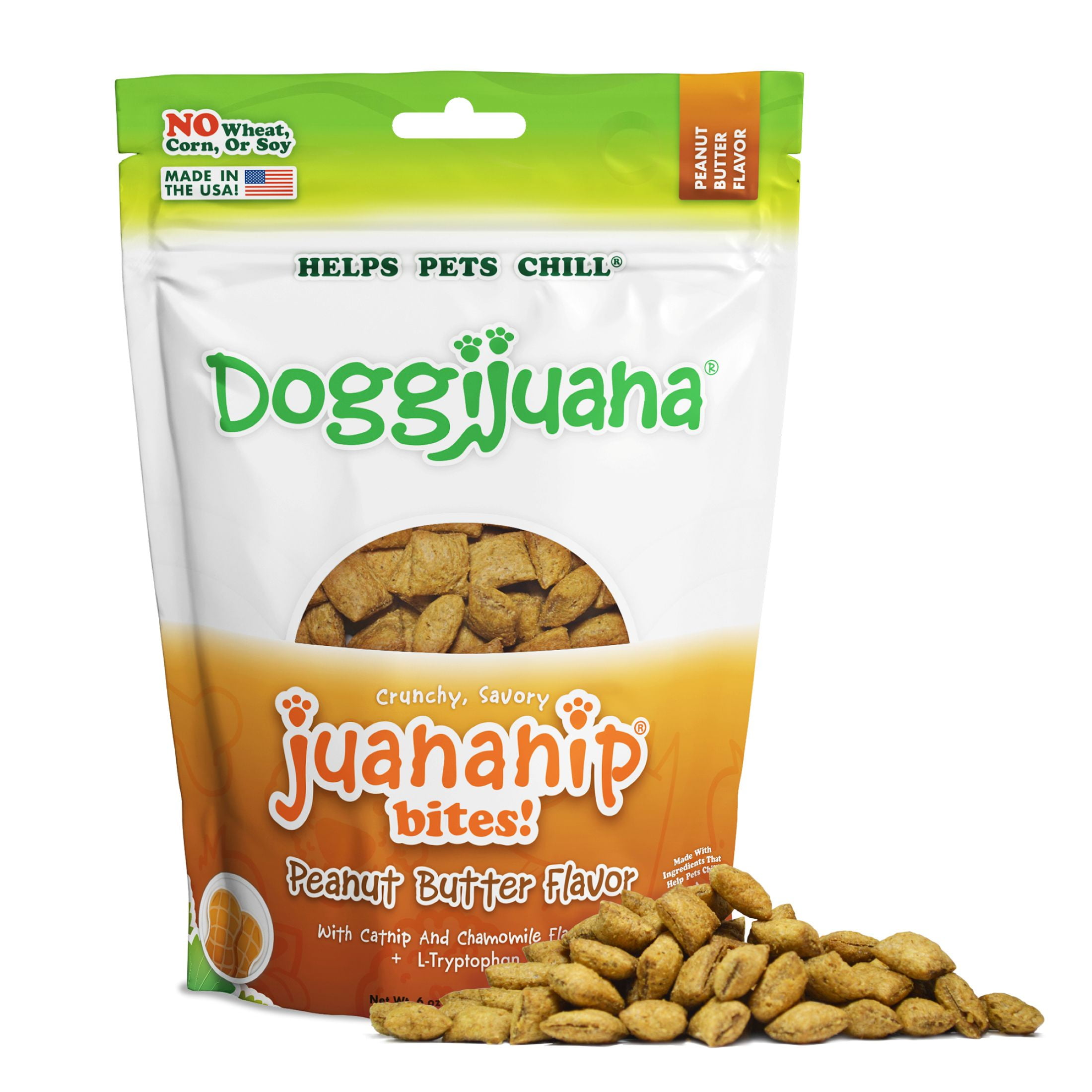 Doggijuana Dog Treats with Catnip, Chamomile and L-Tryptophan, Crunchy Calming Training Treats, Peanut Butter Flavor, 6 oz