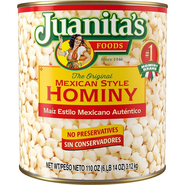 Juanita’s Foods Mexican Style Hominy, 110 oz Can