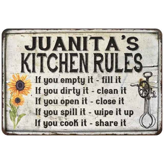 Juanita's Kitchen Rules Chic Sign Vintage Decor 8x12 Metal Sign 108120032138