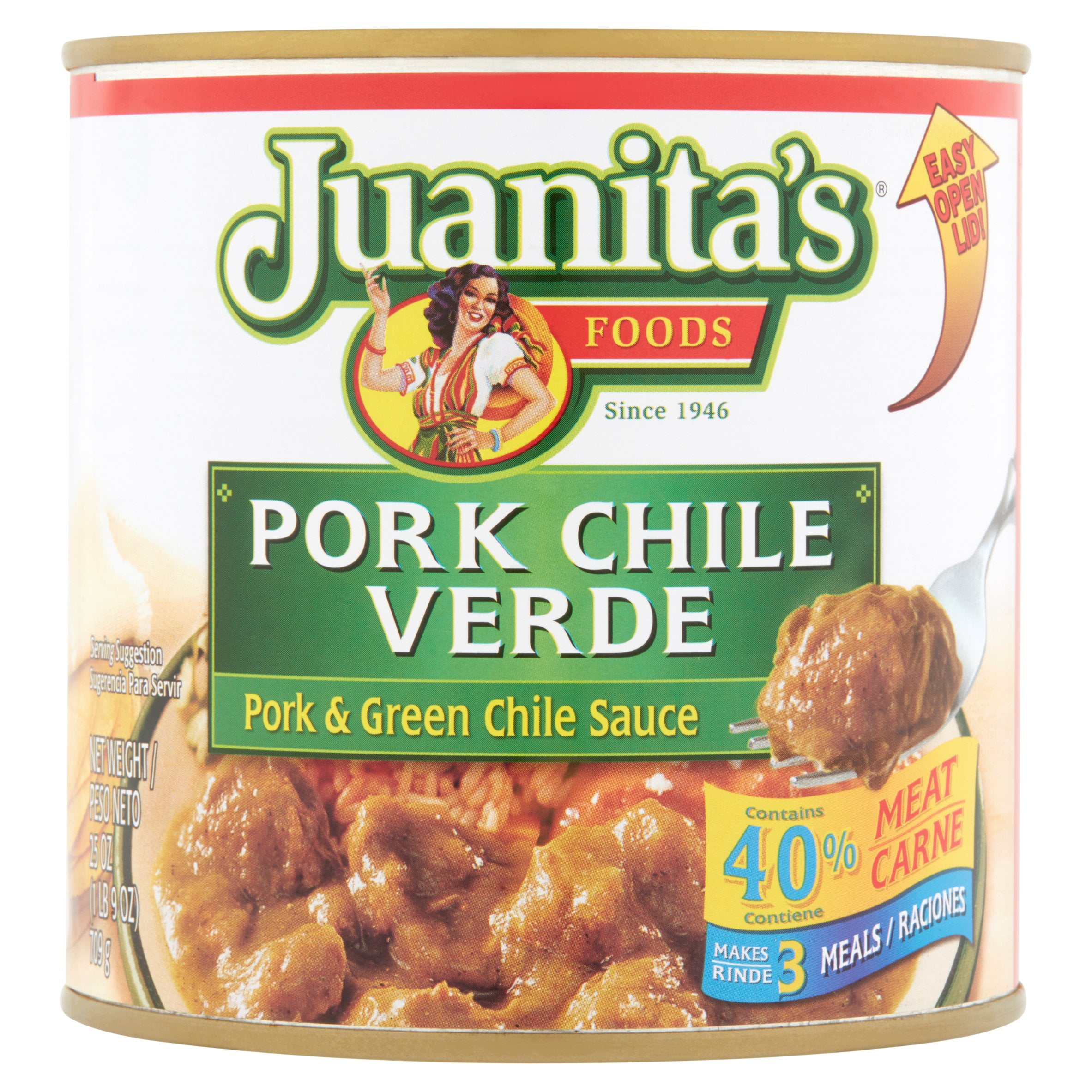 Juanita's Pork Chile Verde, Canned Pork and Green Chile Sauce, 25 Ounce