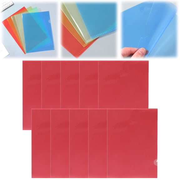 Juaoua 10Pcs Plastic File Folders,L Shaped Clip Test Paper File Folder,Letter Size Clear Project Sleeves,Ideal For Business Events,Offices And Home,12.2"×8.7",Red