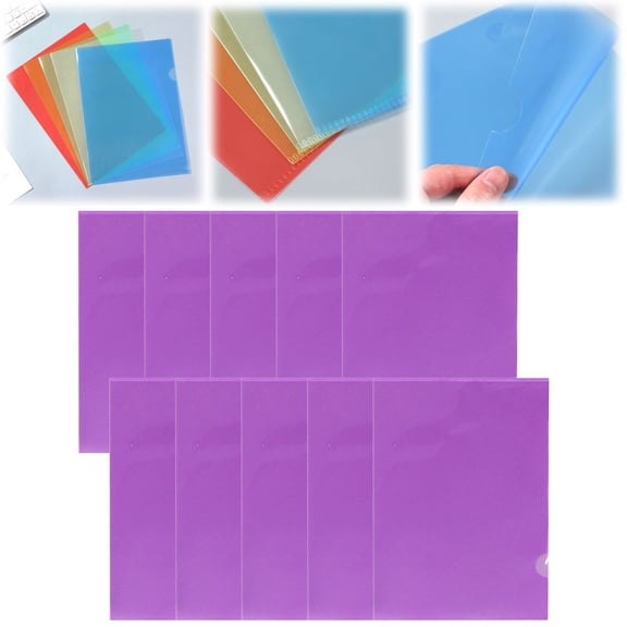 Juaoua 10Pcs Plastic File Folders,L Shaped Clip Test Paper File Folder,Letter Size Clear Project Sleeves,Ideal For Business Events,Offices And Home,12.2"×8.7",Purple