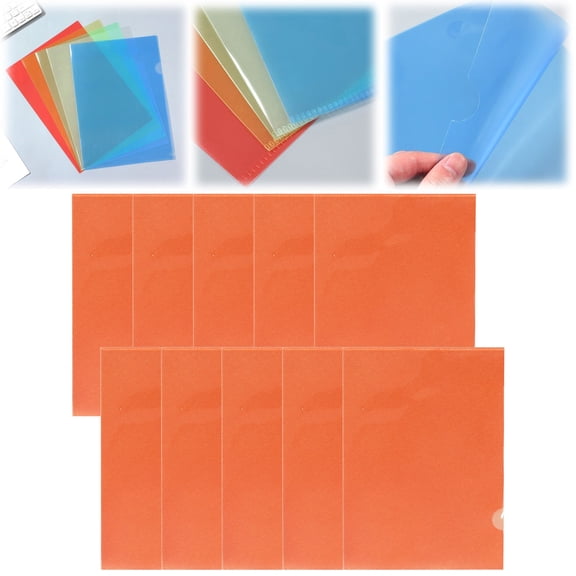 Juaoua 10Pcs Plastic File Folders,L Shaped Clip Test Paper File Folder,Letter Size Clear Project Sleeves,Ideal For Business Events,Offices And Home,12.2"×8.7",Orange