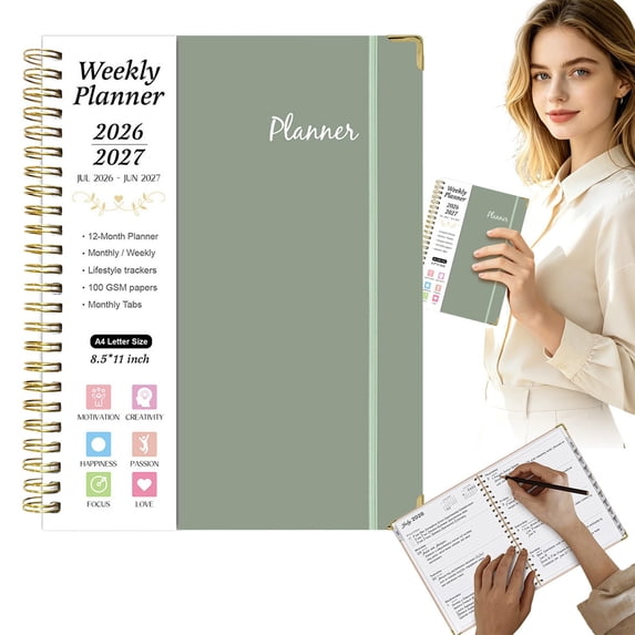 Juaoua 2026-2027 Planner Notebook,Spiral Bound Academic Planner, Weekly & Monthly Planner & Calendar,Hardcover Large Planning Agenda With Tabs for Writing Note or To Do List,Home Office Supplies