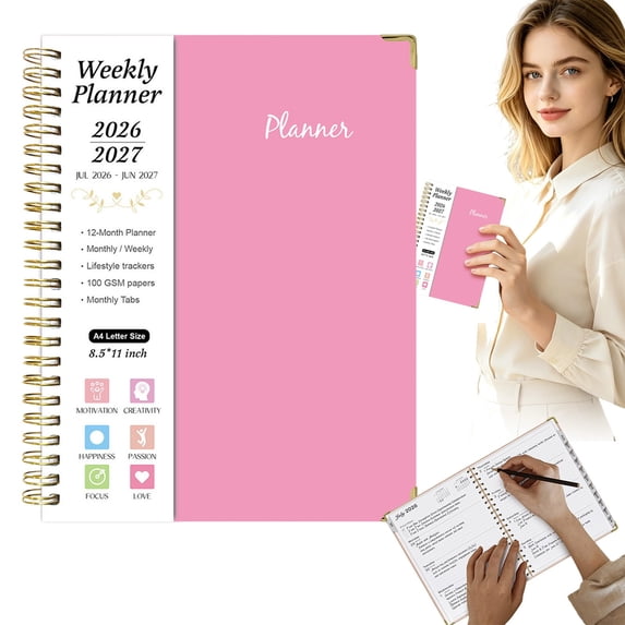 Juaoua 2026-2027 Planner Notebook,Spiral Bound Academic Planner, Weekly & Monthly Planner & Calendar,Hardcover Large Planning Agenda With Tabs for Writing Note or To Do List,Home Office Supplies