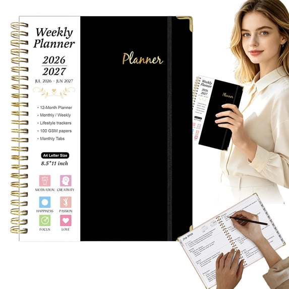 Juaoua 2026-2027 Planner Notebook,Spiral Bound Academic Planner, Weekly & Monthly Planner & Calendar,Hardcover Large Planning Agenda With Tabs for Writing Note or To Do List,Home Office Supplies