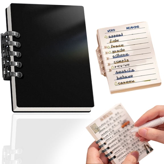 Juaoua A7 Pocket Notebook, Small Spiral Discbound Notebook,Removable Mini Notepads,Memo Writing Pads for Classroom Home Office Supplies,Black