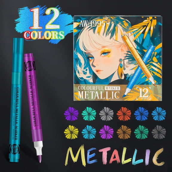 Zoxiy Flash Acrylic Marker Pen,Metallic Colors Acrylic Paint Markers,Permanent Paint Markers,for Stone, Wood, Calligraphy, Canvas, Ceramic, Metal, Glass, Rock Painting, DIY Crafts,