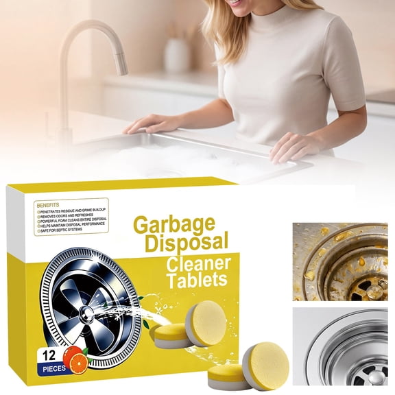Juaoua Garbage Disposal Cleaner/Deodorizer Tablets,Household Citrus Foaming Cleaning Tablets,Stains Freshen Disposer,Kitchen Sink Cleaner Tablets,Double Effect Deep Clean,Yellow