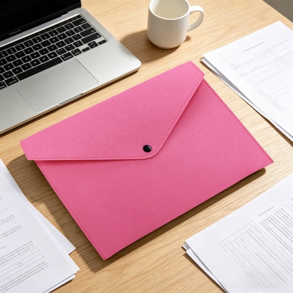 Juaoua Portable Felt File Folder with Button,Durable Briefcase, Document Bag,Portfolio Case,Letter Envelope,for Office Home Stationery,Office Supplies,Pink