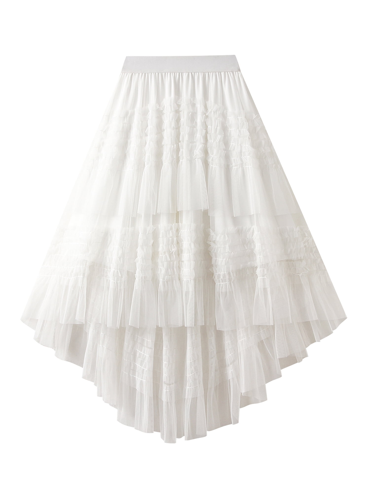 Elastic Waist Layered Tulle Midi Skirt