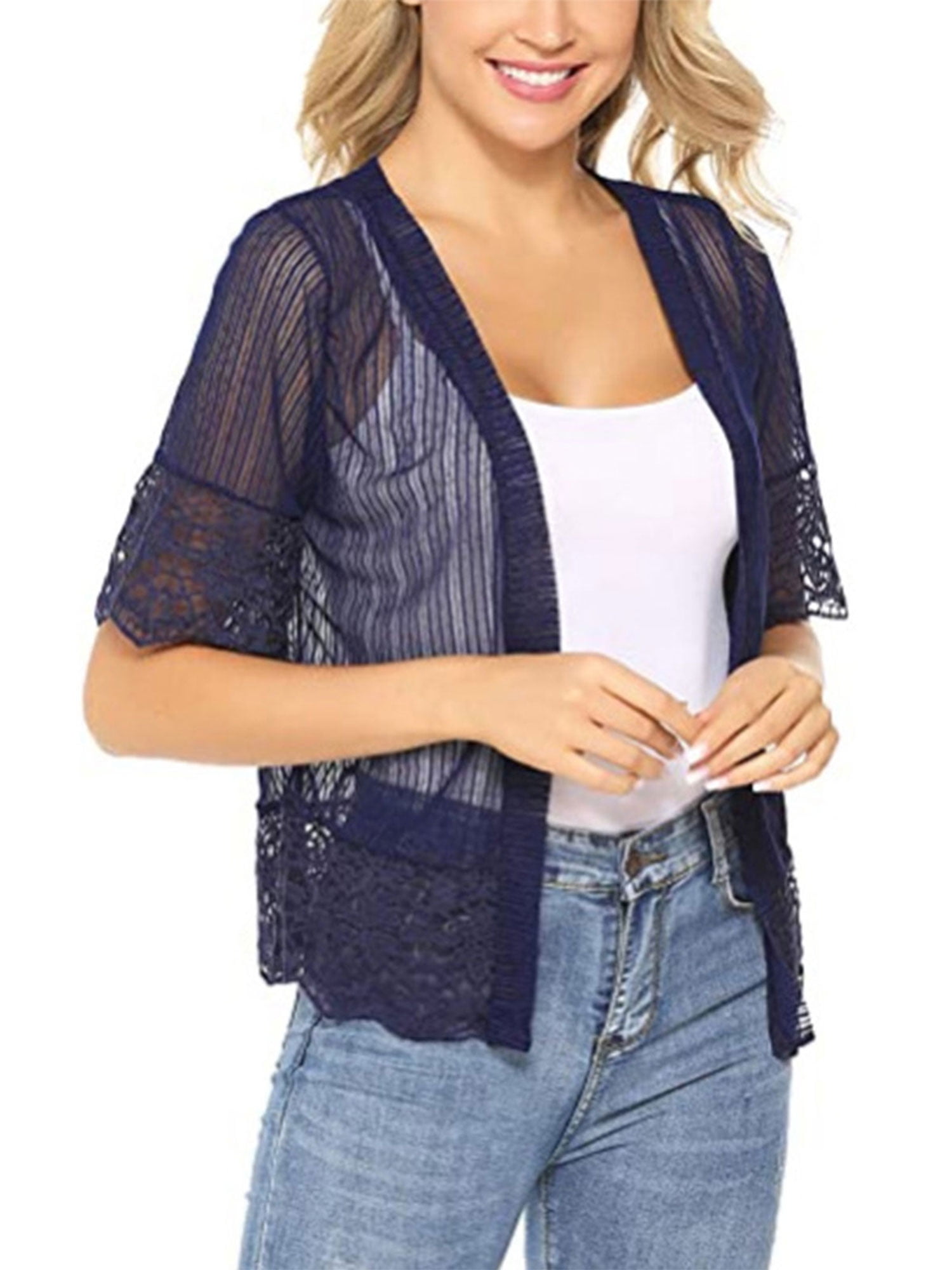 Lace Half Sleeve Sheer Cover Up