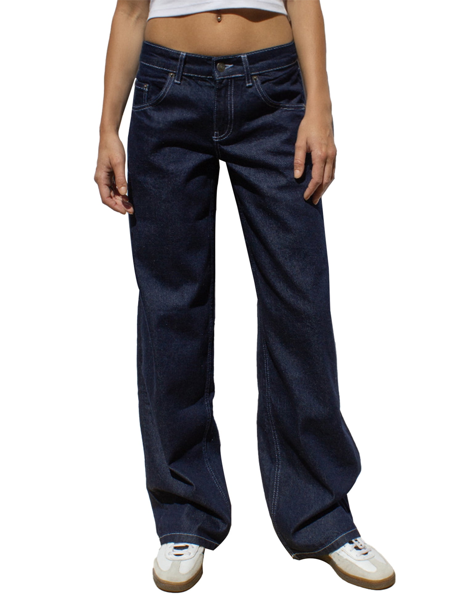 Juaugusep Women Y2k Low Rise Baggy Jeans Loose Fit Boyfriend Straight