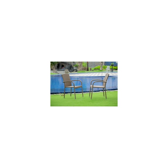 Jubi Patio Chair Brown Beige Cushion Outdoor Seating 2 Pack