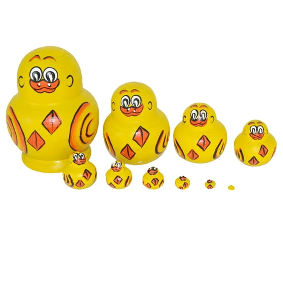 Jubilant 10Pcs/Set Yellow Duck Russian Nesting Doll 10 Layers Handmade Wooden Matryoshka Animal Stacking Toy Desktop Figurine Decoration Birthday Gift