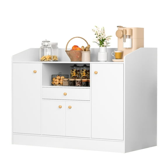 Jubilant Coffee Bar Cabinet with Door, Farmhouse Buffet Cabinet Kitchen Storage Sideboard(White)