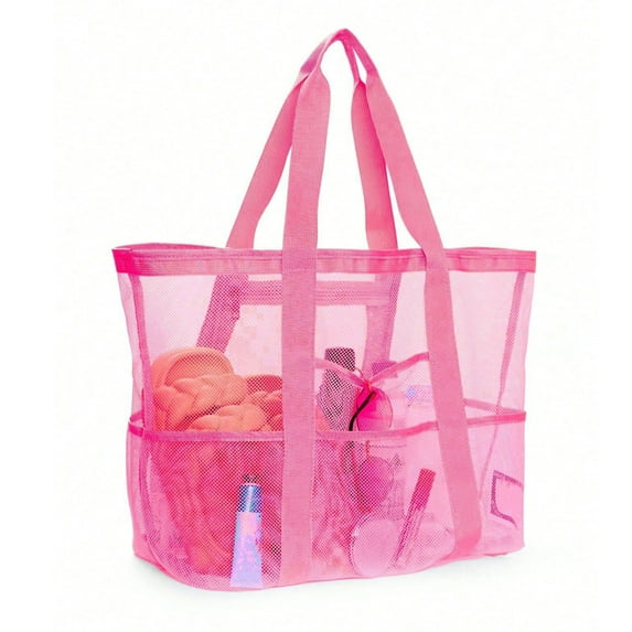 Jubilant Mesh Beach Bag with Zipper Large Capacity Beach Tote Foldable Design Waterproof Sand-proof Pool Bag with Pockets