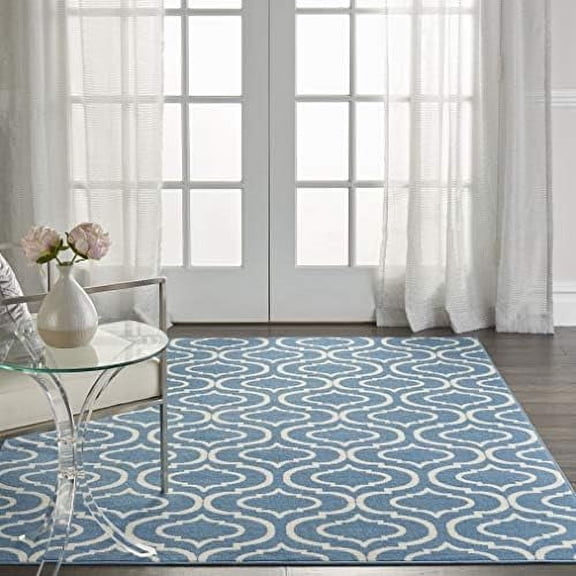 Jubilant Trellis Blue 4' x 6' Area -rug, Easy -cleaning, Non Shedding, Bed Room, Living Room, Dining Room, Kitchen (4x6)