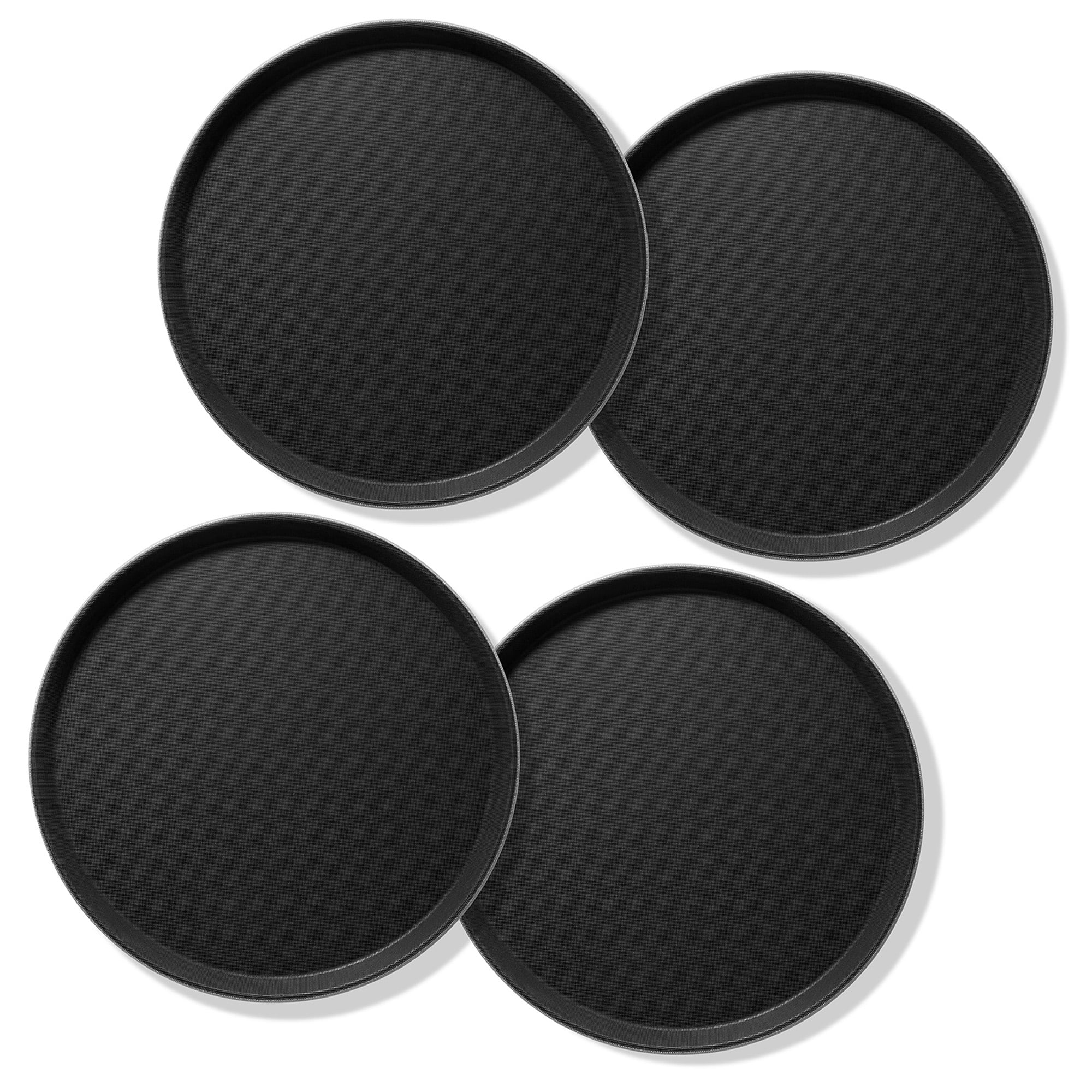 Jubilee 11" Round Restaurant Serving Trays (Set of 4), Black - NSF Food Service Trays