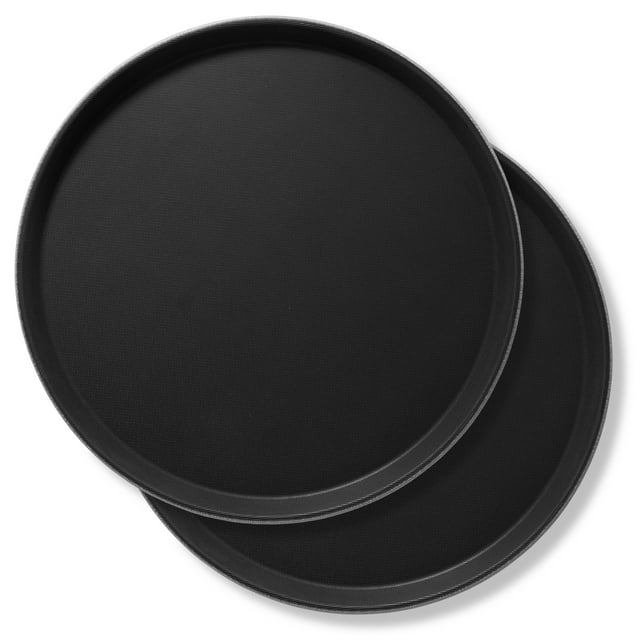 Jubilee 14" Round Restaurant Serving Trays (Set of 2), Black NSF Food