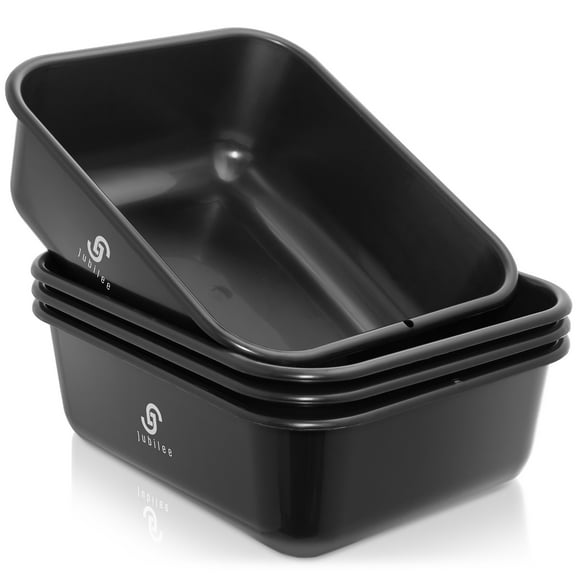 Jubilee 4-Pk Plastic Busser Utility Tub, Commercial Dishwashing Box, 11L Black
