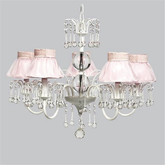 Jubilee Collection 7642-2771 White 5 Light Wistful Chandelier with Pink Ruffled Sheer Skirt Shades