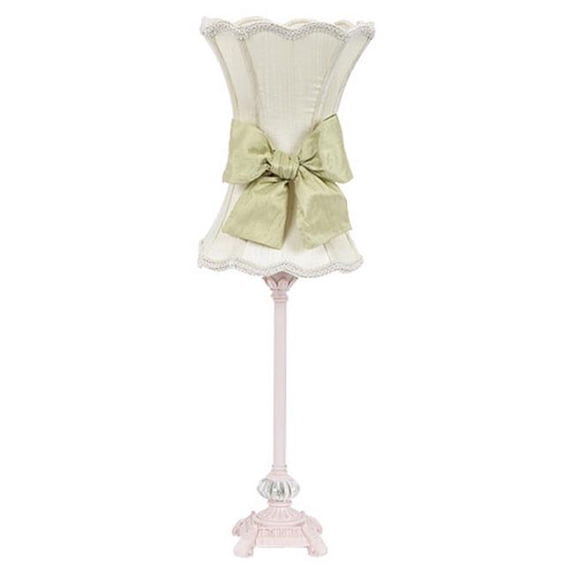 Jubilee Collection 8630-3610 Shade - Med - Scallop Hourglass - Ivory on Base - Med - Scroll Glass Ball - Pink