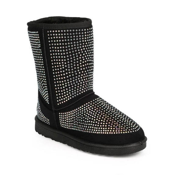 Jubilee DG80 Women Suede Studded Rhinestone Round Toe Fur Lining Winter Boot