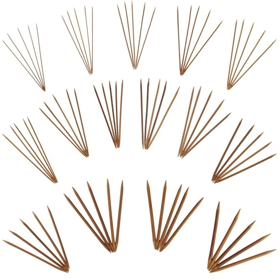 JubileeYarn 9" Double Point Bamboo Knitting Needles Set | 15 Sizes: 2mm(US0)-10mm(US15) | 5 needles/Size | Carbonized Brown