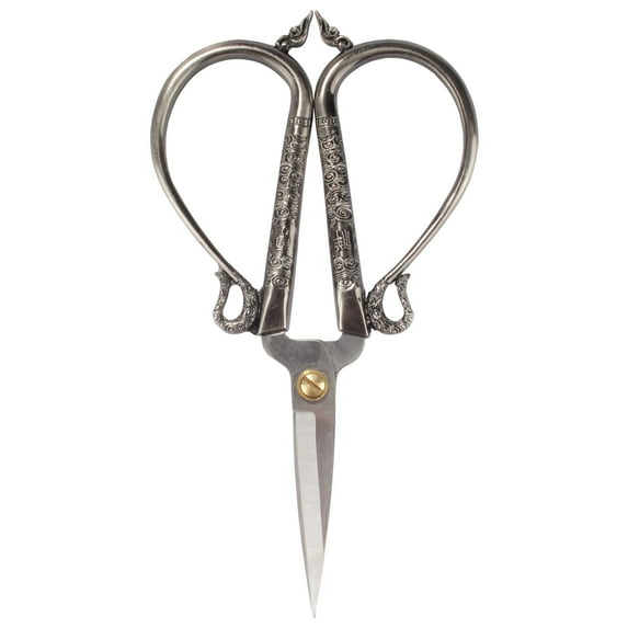 JubileeYarn Antique Style Heirloom Craft Embroidery Scissors w/Decorative Cast Handles Classic Chinese Look - Gunmetal Grey