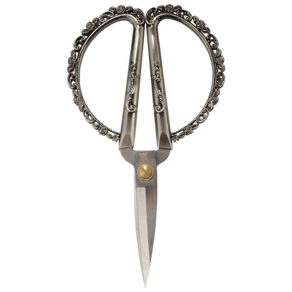 JubileeYarn Antique Style Heirloom Craft Embroidery Scissors w/Decorative Cast Handles, Delicate Roses - Gunmetal