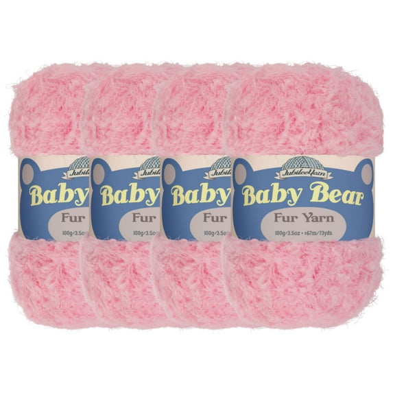 JubileeYarn Baby Bear Faux Fur Yarn - 100g/Skein Chunky Weight Polyester - Baby Pink - 4 Skeins