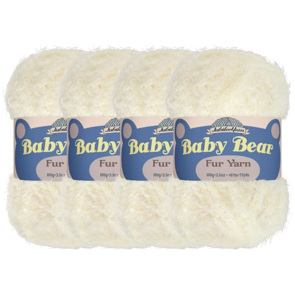 JubileeYarn Baby Bear Faux Fur Yarn - 100g/Skein Chunky Weight Polyester - Cream - 4 Skeins