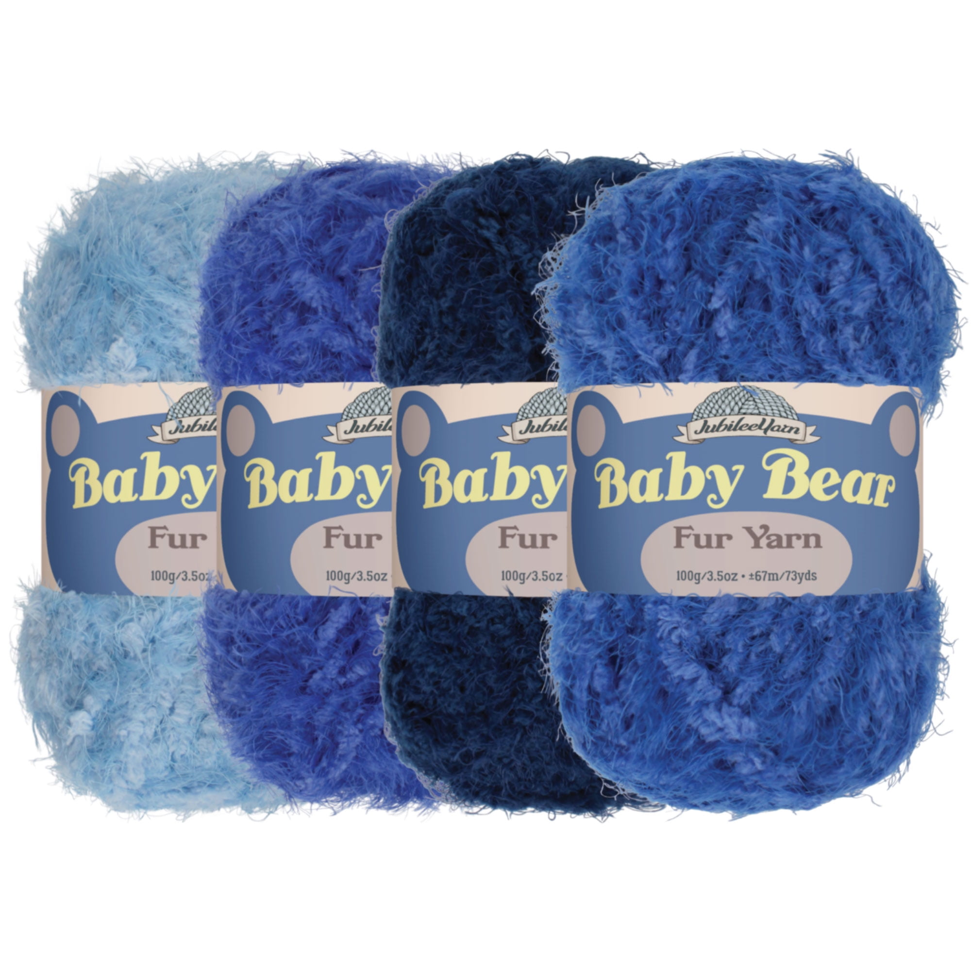 JubileeYarn Baby Bear Faux Fur Yarn - 100g/Skein Chunky Weight Polyester - Shades of Blue - 4 Skeins