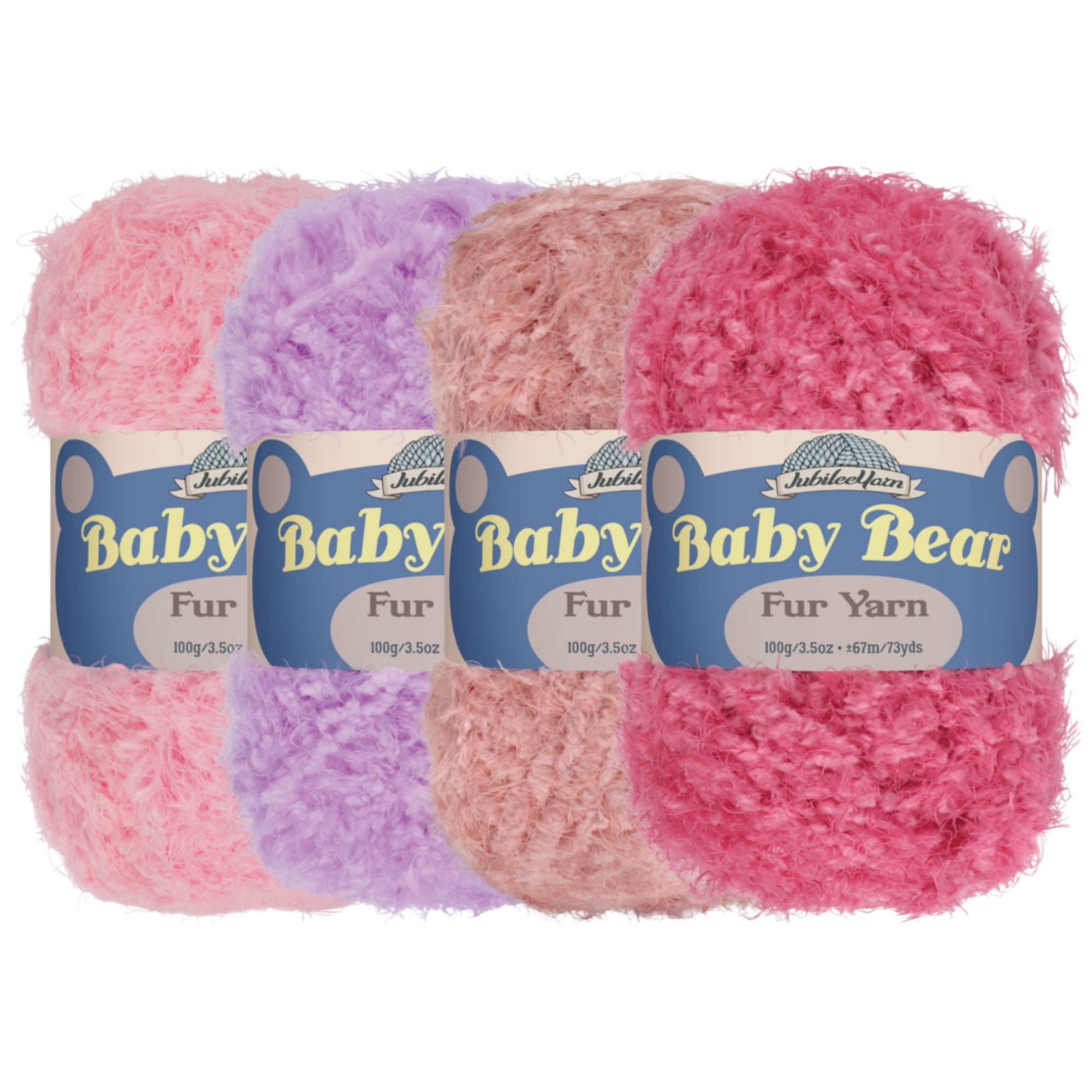 JubileeYarn Baby Bear Faux Fur Yarn - 100g/Skein Chunky Weight Polyester - Shades of Pink - 4 Skeins